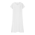 thumbnail image 4 of Plus Size Summer Dresses, Women's Fashion Crewneck Loose Half Sleeve Solid Knee-length Dress(White,L), 4 of 5