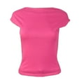 thumbnail image 3 of TAGOLD Womens Casual Summer Short Sleeve Tops Solid Color Crew Neck Backless Reversible Summer Casual Tee, 3 of 4