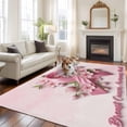 thumbnail image 3 of Pink Ribbons Washable Living Room Rugs 5'x7', Flower Floral Leaf Caring For Breast Cancer Low Pile Throw Large Area Rugs Non-Slip Sturdy Edge Binding Carpet for Dining Room Bedside Kitchen, 3 of 9