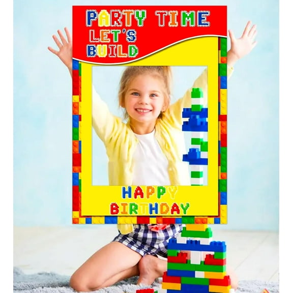 Building Blocks Birthday Party Photo Booth Prop Frame - 1 Pack Party Decoration