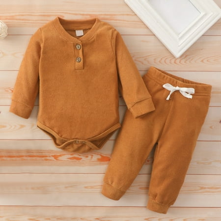 

Hunpta Baby Girls Boys Winter Long Sleeve Solid Shirt Tops Pants 2PCS Outfits Toddler Clothes Set