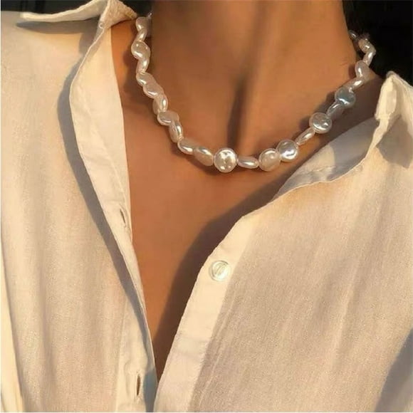 Collier Ras-du-Cou Tendance pour Mariage et Fête, Perles Vintage, pour Femmes, Élégant, Blanc, Imitation Cœur, Colliers de Perles, X278