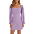 thumbnail image 3 of Long Sleeve Square Neck Ruched Women's Mesh Party Club Cocktail Bodycon Dress, 3 of 5