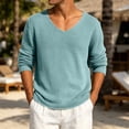 thumbnail image 6 of BRGZLK Mens Long Sleeve Shirts 2026 Stylish Solid Color V Neck Cut-Out Knit Pullover Sweater Lightweight Casual Loose Tees Tops for Travel Vacation Going Out Mint Green XL, 6 of 8