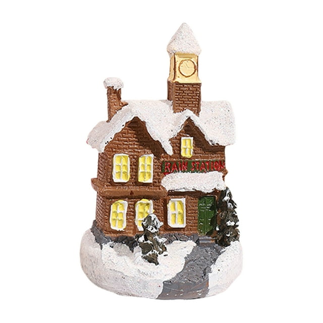 Kmbangi Christmas Small Village Houses, Cute LED Light Up Snow House Scene Figurine Tabletop Decorations for Home