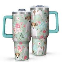 OBREWU Jack Russell Terrier Dog and Flower Tumbler with Handle and Lid,Jack Russell Terrier Dog and Flower 40oz Double Wall Vacuum Insulated Tumbler,Cups Gift for Women and Men
