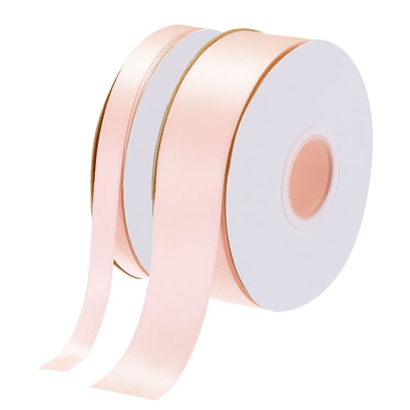 50 Yard Satin Ribbon for Gift Wrapping 3/8" & 1" Grosgrain Valentines Ribbon, Dusty Pink(25 Yards/Each Roll)