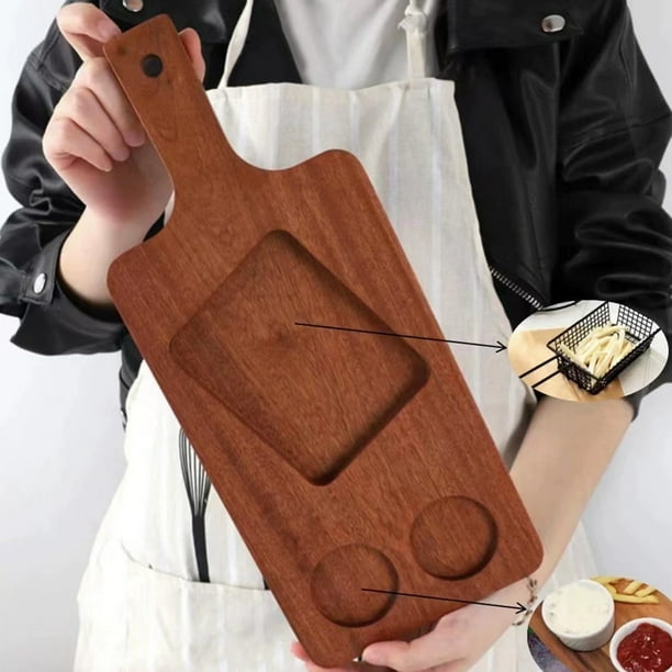 Juego de bandejas de madera natural para servir | Bandeja de frutas y aperitivos para comer, aperitivos y decoración de cocina | Bandeja de madera marrón para exhibir joyas y servir en fiestas