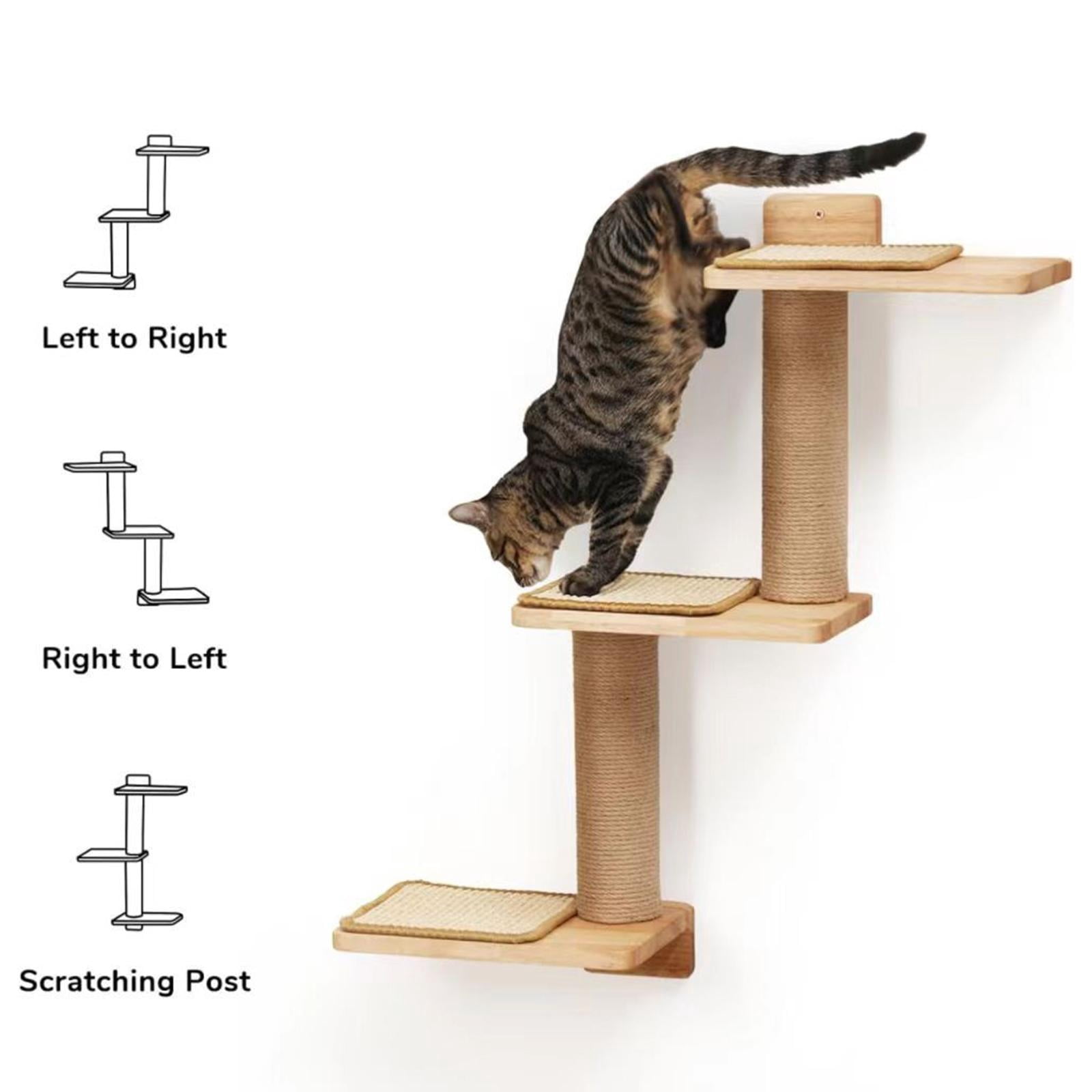 Cat Wall Shelves Cat Stairway Steps Scratching Post Wooden Sisal Material for Indoor Cats Activity Center
