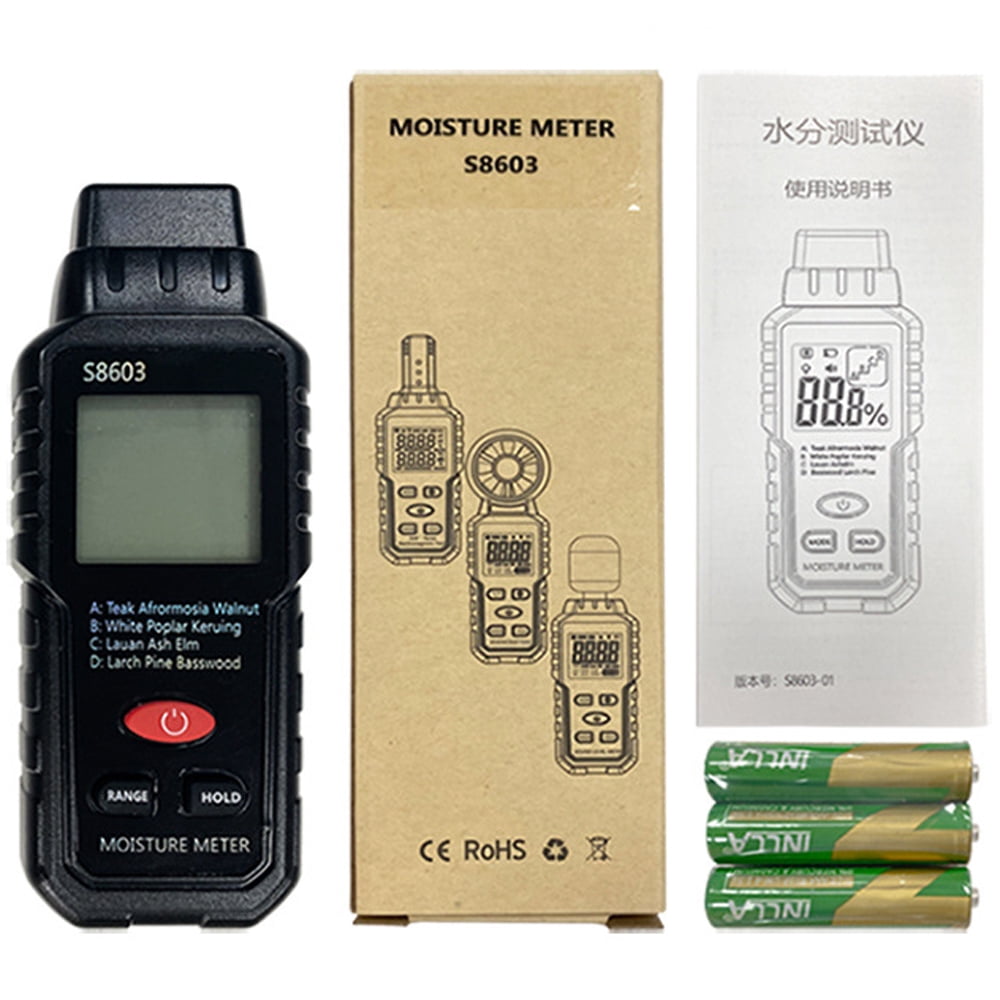 Digital Wood Moisture Meter for Drywall, Lumber & Concrete, Mold Moisture Detector with LCD Display, Wall Water Leak Sensor, Firewood Humidity Tester, Handheld Moisture Gauge for Home Inspection
