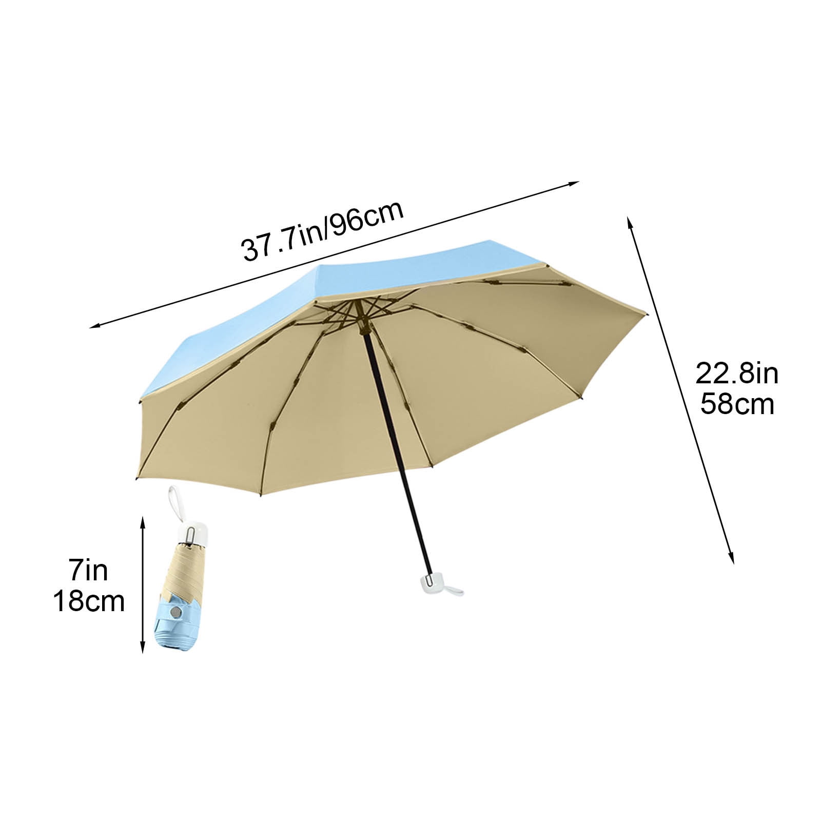 Parapluie Compact Pliable 6 Baleines - Voyage, étui Inclus, Bleu, Léger 245g - 9