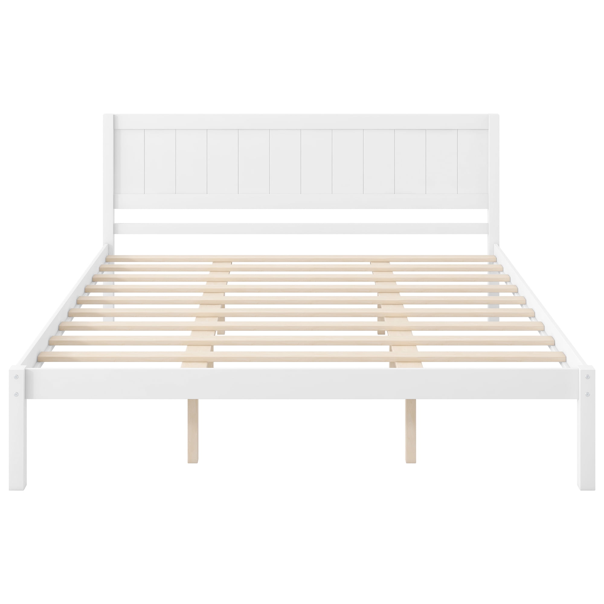 Leumius King Size Platform Bed Frame with Headboard, Wood Slat Support, No Box Spring Needed for Bedroom Guest Room White