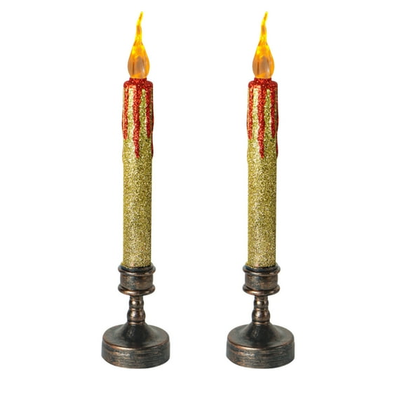 Halloween Decorations, 1 PCS Flameless Candles Led Taper Candle, Amber Warm Yellow Flickering Candle for Halloween Home Decor, Party Decorations,Gold