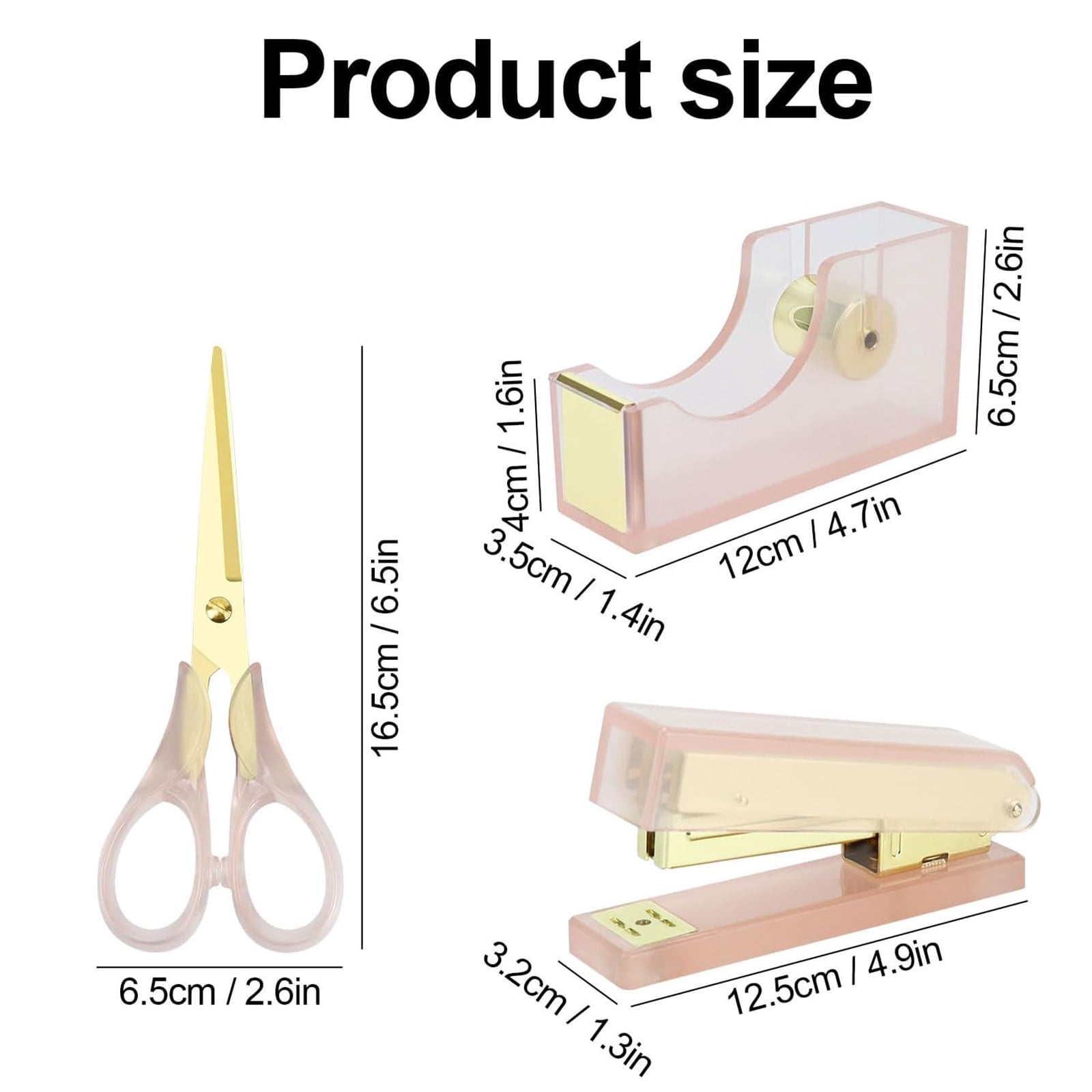 Multibey Luxury Acrylic & Rose Gold Desk Accessory Set - Heavy Duty Tape Dispenser, Stapler with 950 Staples, and Scissors - 3-Piece Modern Stationery Kit for Home Office