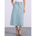 thumbnail image 3 of DARING DIVA Women's High Waisted A-Line Frayed Midi Skirt with Pockets L Light Blue, 3 of 5