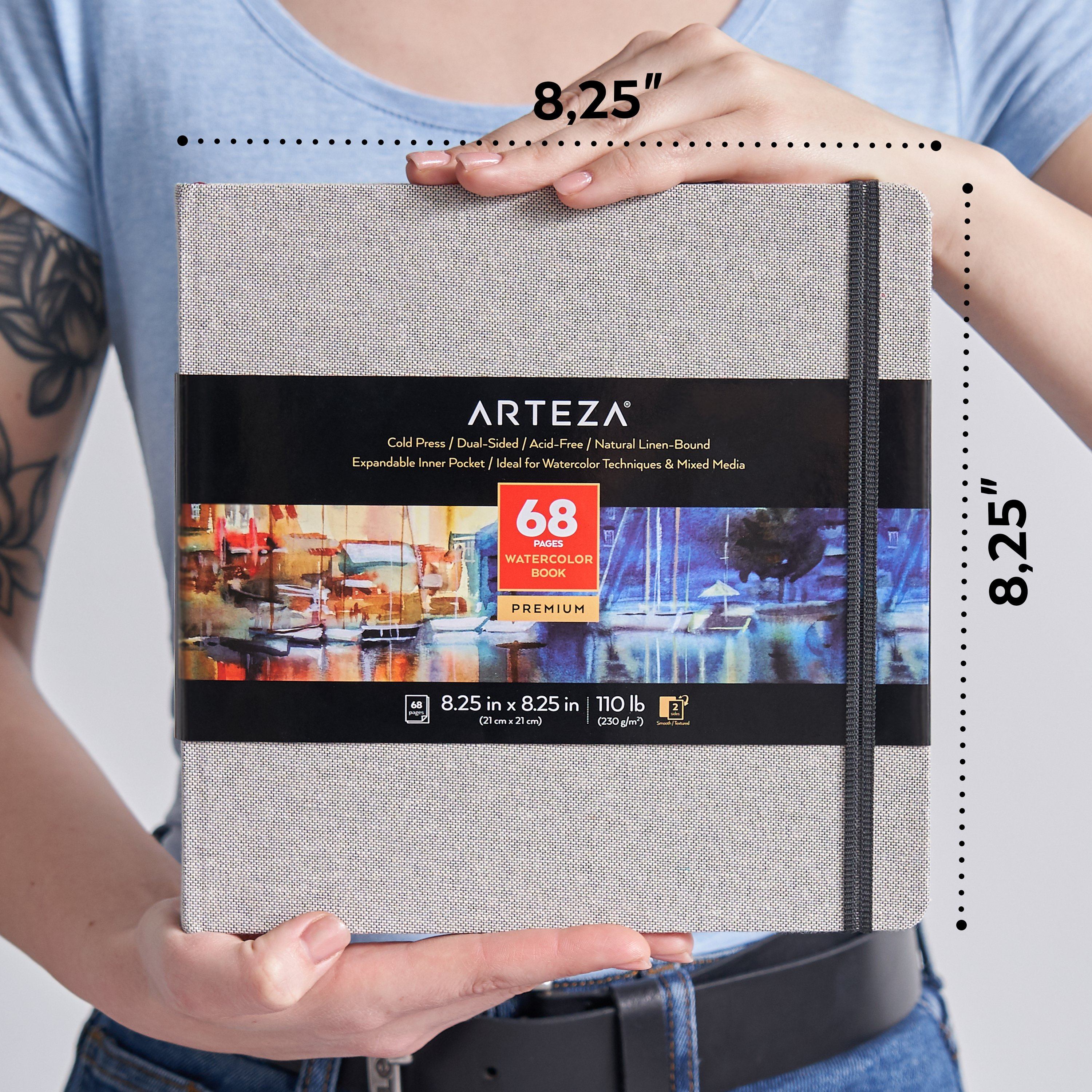Arteza 8.25" x 8.25" Hardcover Watercolor Sketchbook, 68 Pages, Set of 2