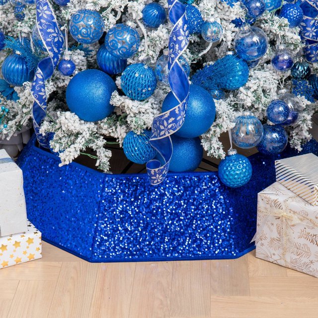Collar de árbol de Navidad con lentejuelas XmasExp de 85 cm, azul, para Navidad
