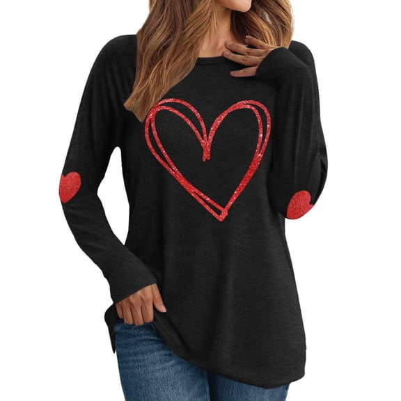 Valentine's Shirt for Womens Love Heart Tops Shirts Graphic Shirt Pullover Long Sleeve Plus Size Clothes