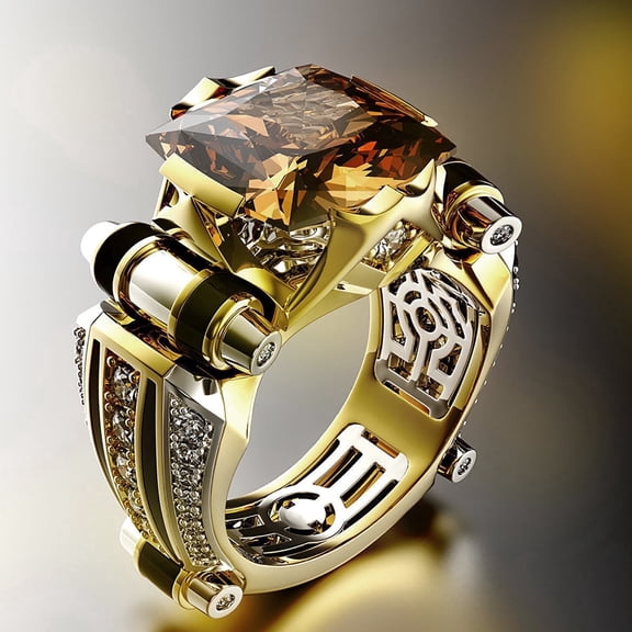 Opolski Mens Ring Vintage Jewelry Gift Copper Rhinestone Inlaid Carved Finger Ring for Daily Life
