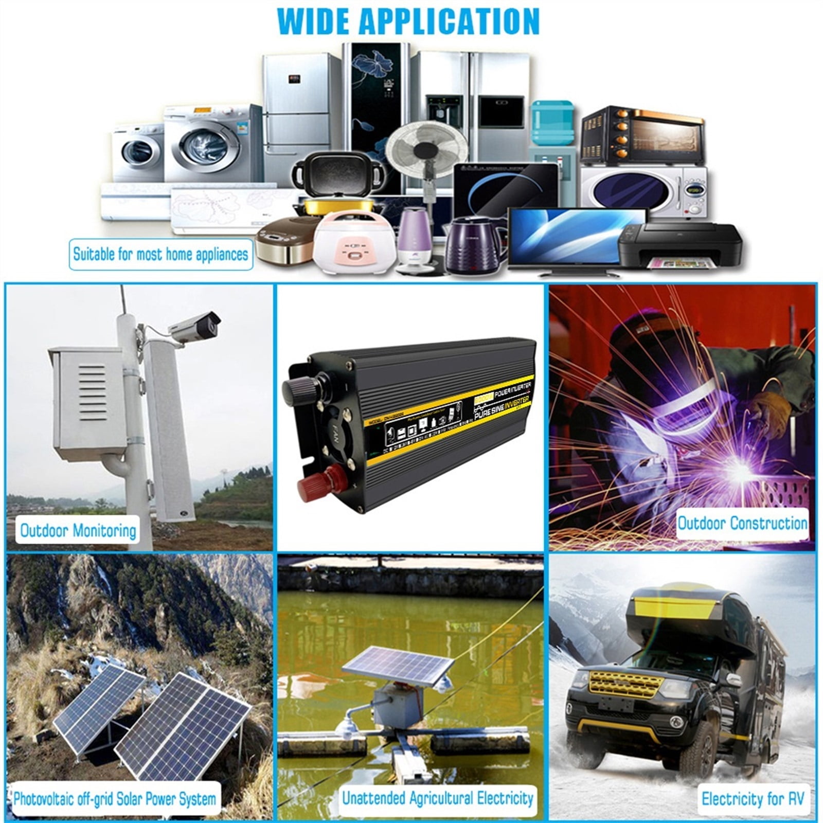 Pure Sine Wave 8000W Inverter DC 12v/24v/48v/60v To AC220 3000W 4000W 6000W Voltage Transformer Power Converter Solar Inverter ,Portable Design