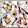 thumbnail image 2 of Women Girl Cosmetic and Make Up Shower Curtain Modern Lady Stylish Watercolor Perfume and Lipstick Fabric Bathroom Curtain Sets, 2 of 6