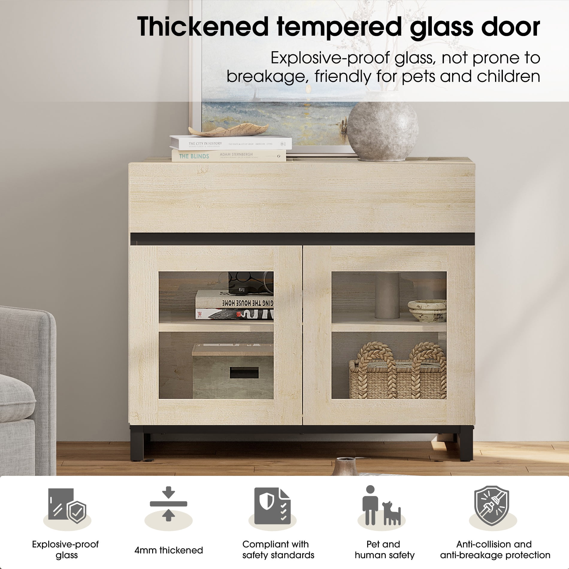 WAMPAT 4-in-1 Multifunctional Modern Sideboard Buffet Cabinet with 8 Glass Doors & 4 Drawers, Metal Base Credenza & Coffee Bar Storage Cabinet for Living Room & Kitchen