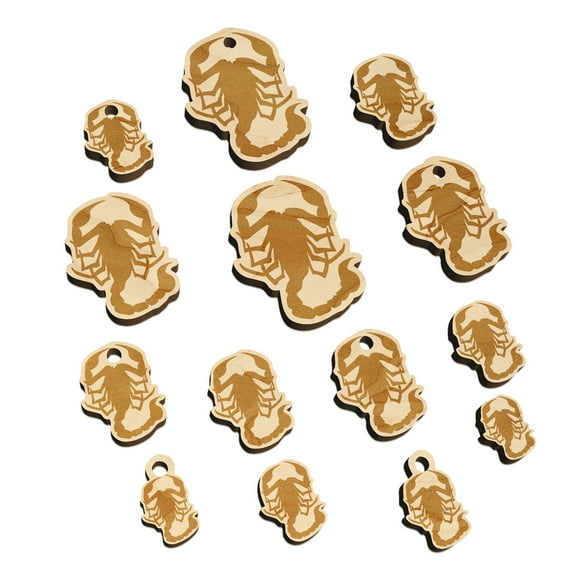 Scorpion Silhouette Wood Mini Charms Shapes DIY Craft Jewelry - No Hole - 18mm (17pcs)