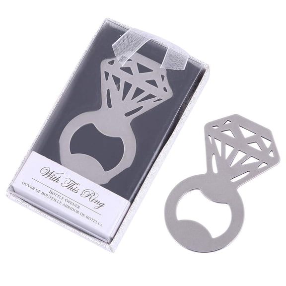 Yuokwer 24 pcs Bridal Shower Party Favor Bottle Opener Diamond Ring Shape for Wedding Party Favor for Guest Baby Shower Birthday Supplies Gift & Decorations Accessories (Ring, Silver 24pcs)