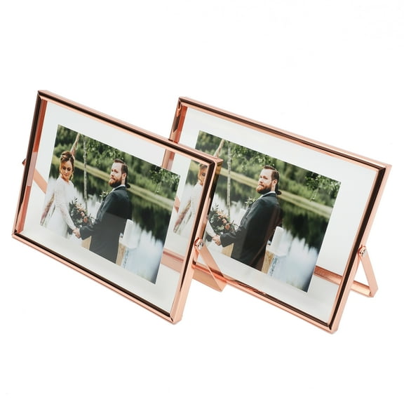 AhaGo 5x7 Rose Gold Floating Picture Frame, 2 Set, Horizontal, For Photo 5x7, 4x6, 3.5x5, Classy For Festival, Wedding
