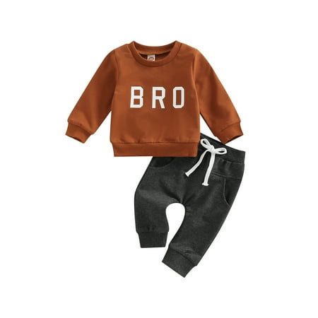 

wybzd Fall Winter Newborn Infant Baby Boy Clothes Set BUB Club Long Sleeve Sweatshirts Top Pant Outfit Brown 18-24 Months