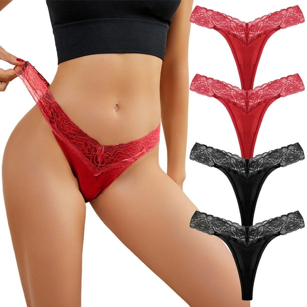 Gibobby Bragas Regalo de Navidad 4 piezas Calzoncillos para mujeres sexy Bragas de encaje sexy para mujer Ropa interior Bragas Bikini Sólido (BK2,G)