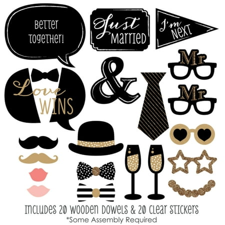 Gold Kilt - Mr. & Mr. - Gold - Gay Wedding LGBTQ Photo Booth Props Kit - 20 Count