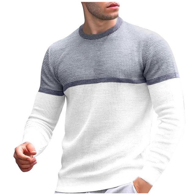CEHVOM Chemise Décontractée à Col Rond Patchwork pour Hommes, Manches Longues, Soldes