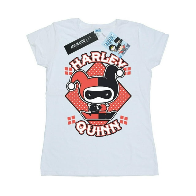 DC Comics T-Shirt en Coton Badge Chibi Harley Quinn pour Femmes