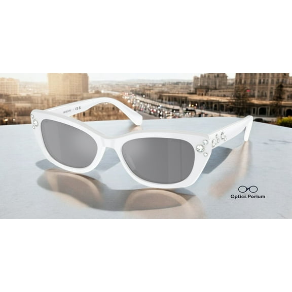SWAROVSKI SK6019F 10336G Milky White Grey Mirror Black 54 mm Women's Sunglasses