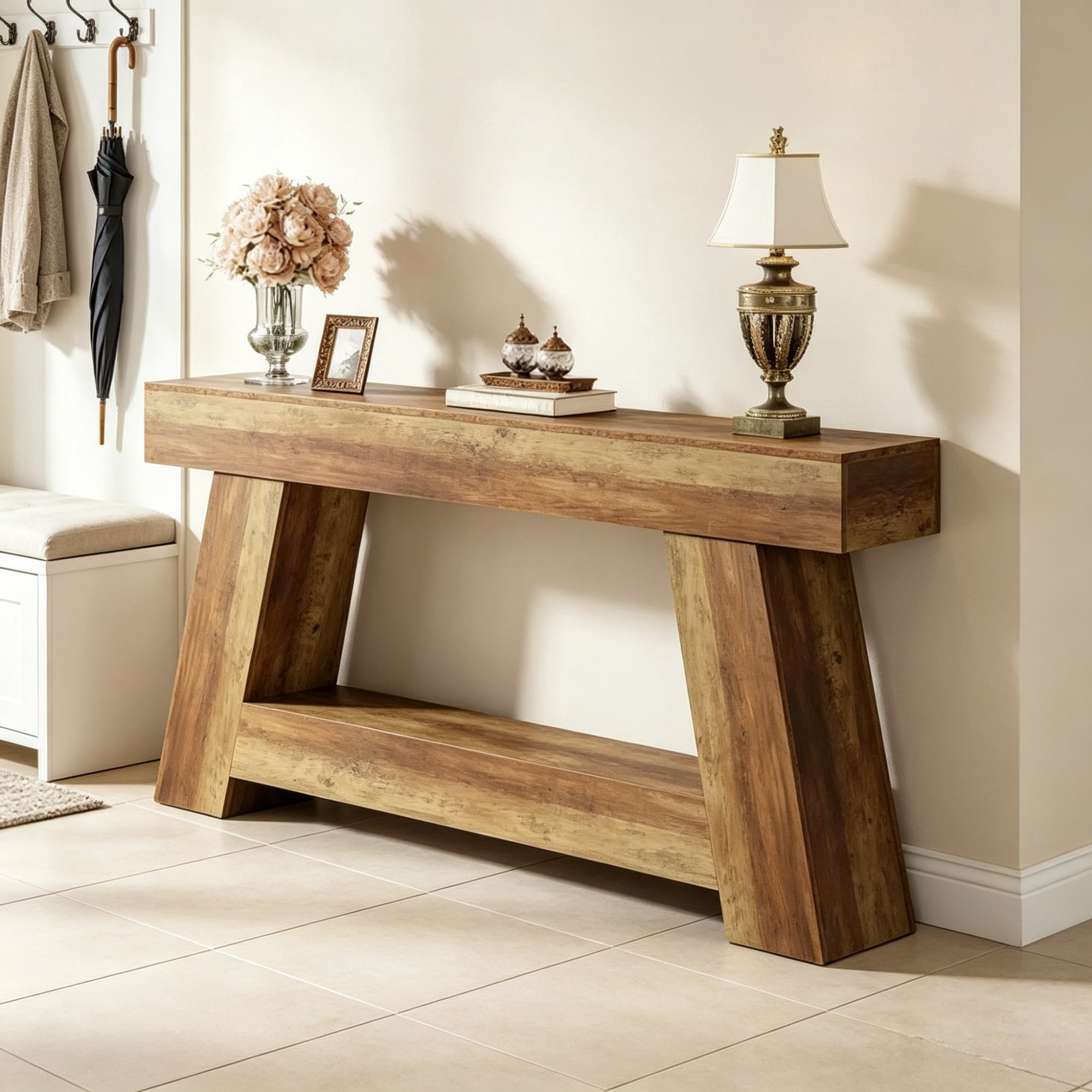 70.87" Farmhouse Console Table, 2-Tier Sofa Table with Open Storage Shelf for Entryway