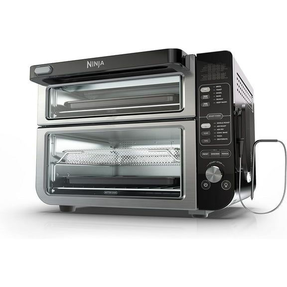 Restored Ninja DCT401 12-in-1 Double Oven with FlexDoor, FlavorSeal & Smart Finish, Rapid Top Convection, Air Fry Bottom , Bake, Roast, Toast, Air Fry, Stainless Steel (Refurbished)