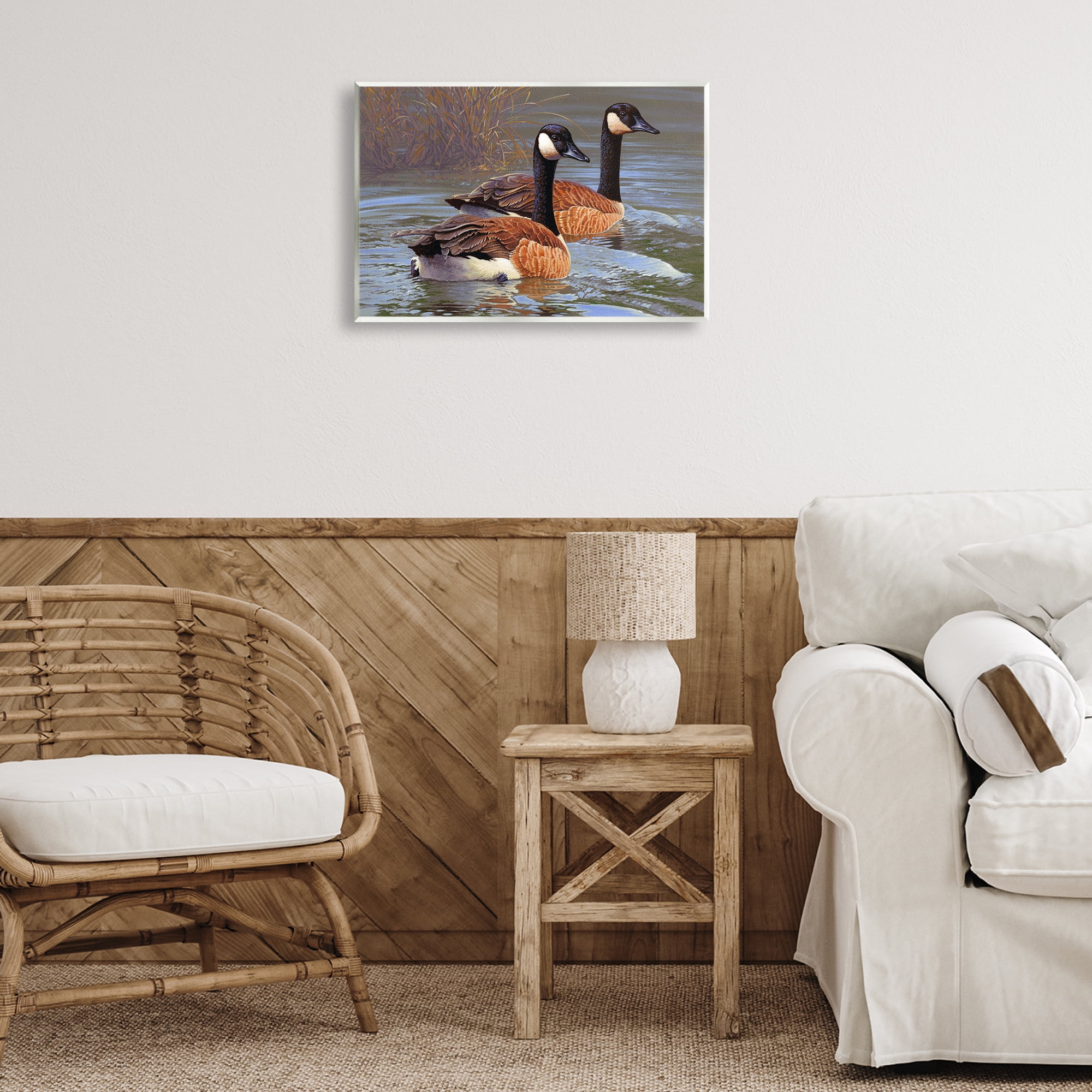Stupell Industries Backwater Canada Geese Animals Painting Unframed Art Print Wall Art, 19 x 13