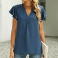 thumbnail image 6 of Womens Ruffle Short Sleeve Blouse Shirts V Neck Solid Comfy Loose Fit Tunic Tops Lightweight Shirts for Casual Work, 6 of 7