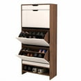 thumbnail image 5 of Shoe Cabinet with 3 Flip Drawers, Modern Shoe Storage Cabinet for Entryway, Console Table with Top Storage Drawers, Free Standing Shoe Rack Organizer, Natural Finished, 5 of 6