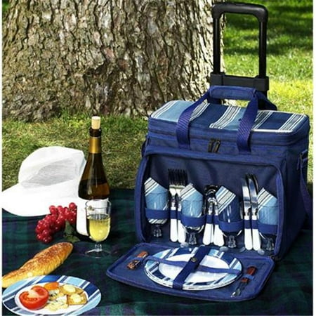 Picnic Ascot 330-AG Aegean Picnic Cooler for 4 on Wheels - Blue-Blue Stripe