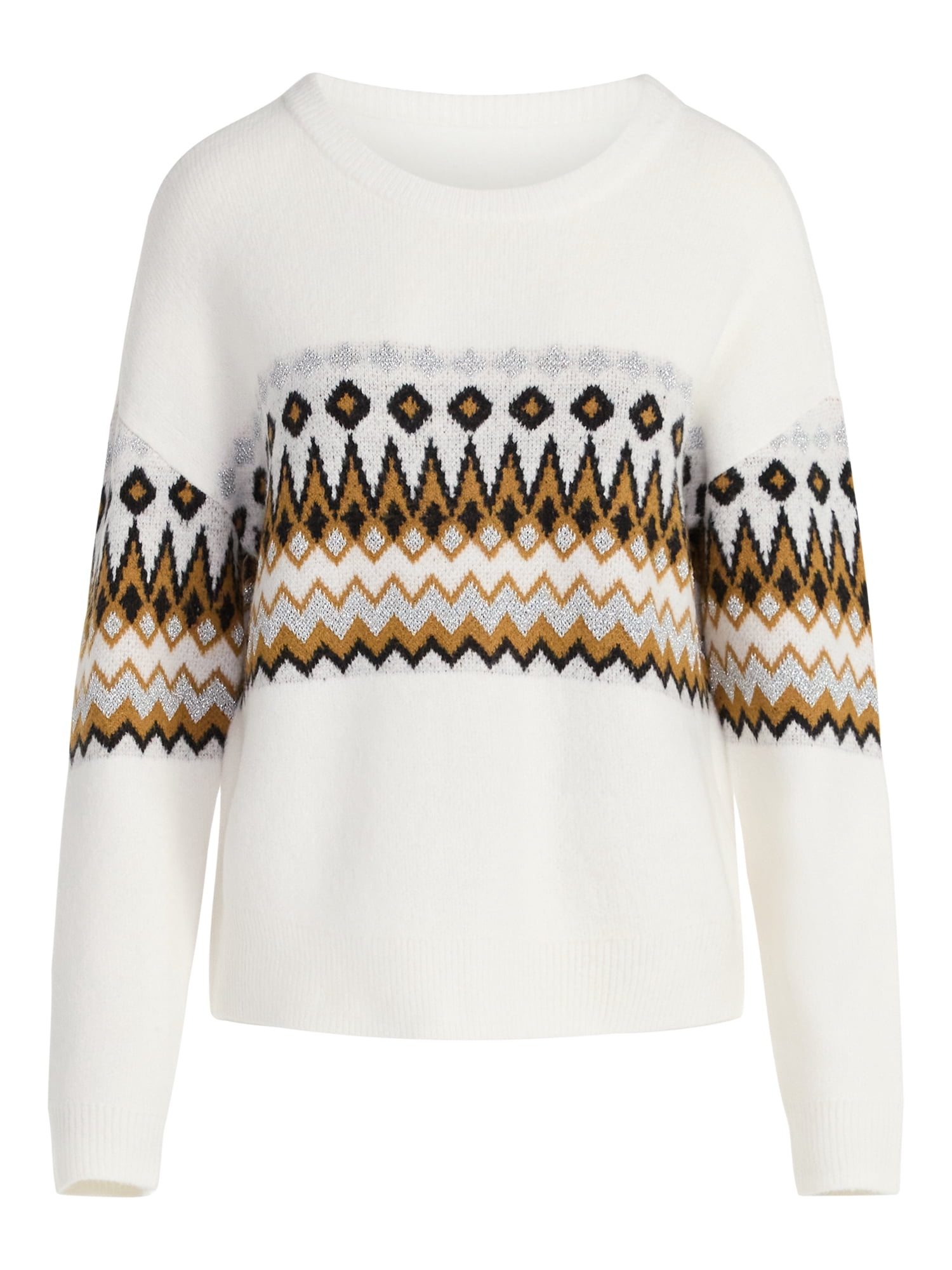 99 Jane Street Women's and Women's Plus Fair Isle Pullover Sweater, Midweight, Sizes XS-4X