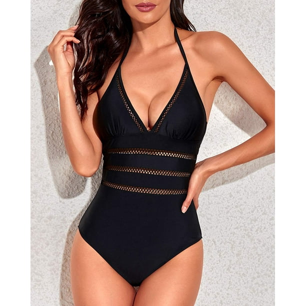 One Piece Swimsuit Plunge V Neck Swimwear with tie and low back