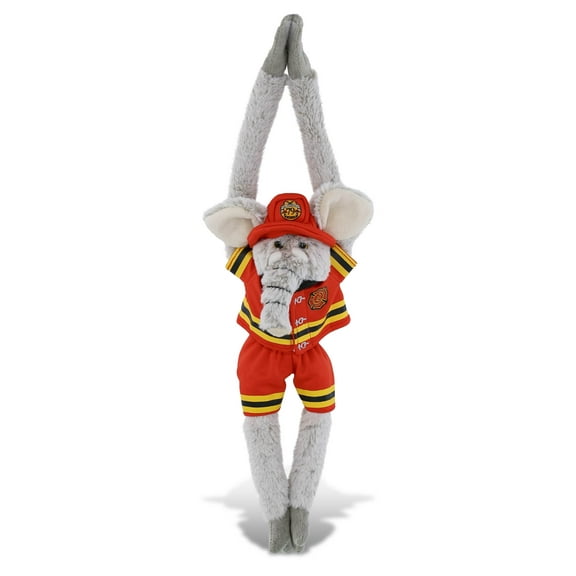 DolliBu Hanging Elephant Firefighter Stuffed Animal - Super Soft Elephant Fireman Toy with Red Fireman Costume Outfit and Fireman Hat, Wild Life Animal Fire Fighter Doll Plush Toy for Kids - 21 Inch