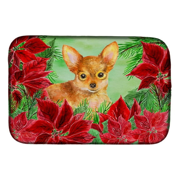 Toy Terrier Poinsettas Dish Drying Mat