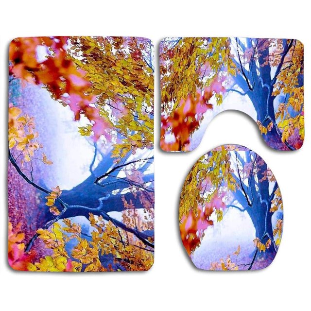 ABPHQTO Ramas de otoño Juego de alfombras de baño de 3 piezas Alfombra de baño Alfombra de contorno y tapa de inodoro
