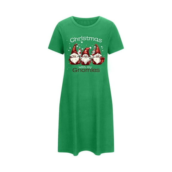Oksale Christmas Nightgown for Women Cute Xmas Print Sleep Shirt Short Sleeve Pajama Dress Casual Crewneck Short Night Gown Soft Comfy Sleepwear Green L