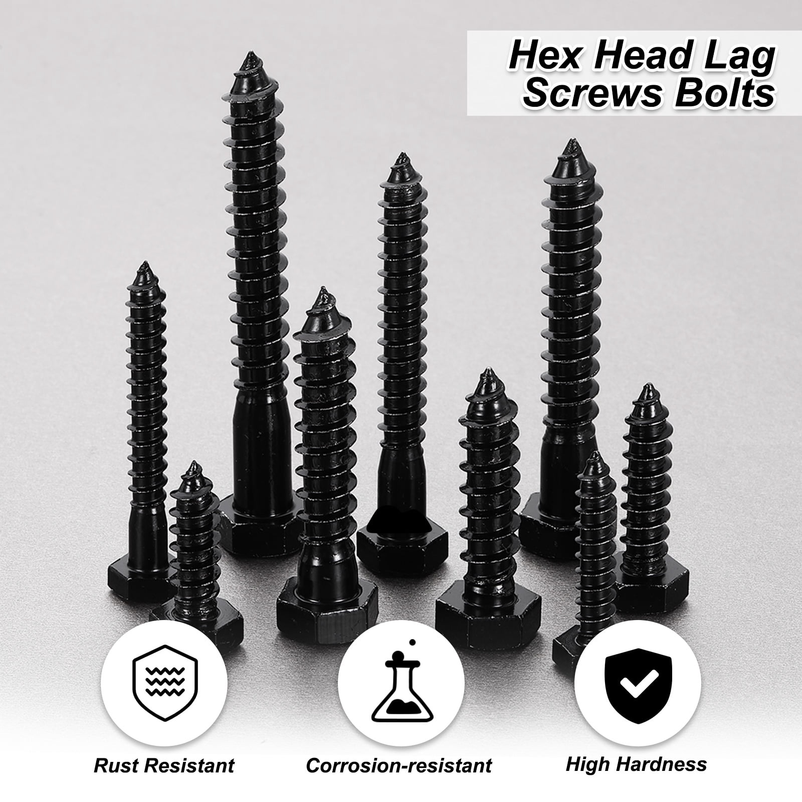 3/8" x 2" Hex Head Lag Screws Bolts, 20 Pack 304 Stainless Steel Hexagon Head Lag Bolt Wood Screws, Partial Thread, Black Zinc Plating