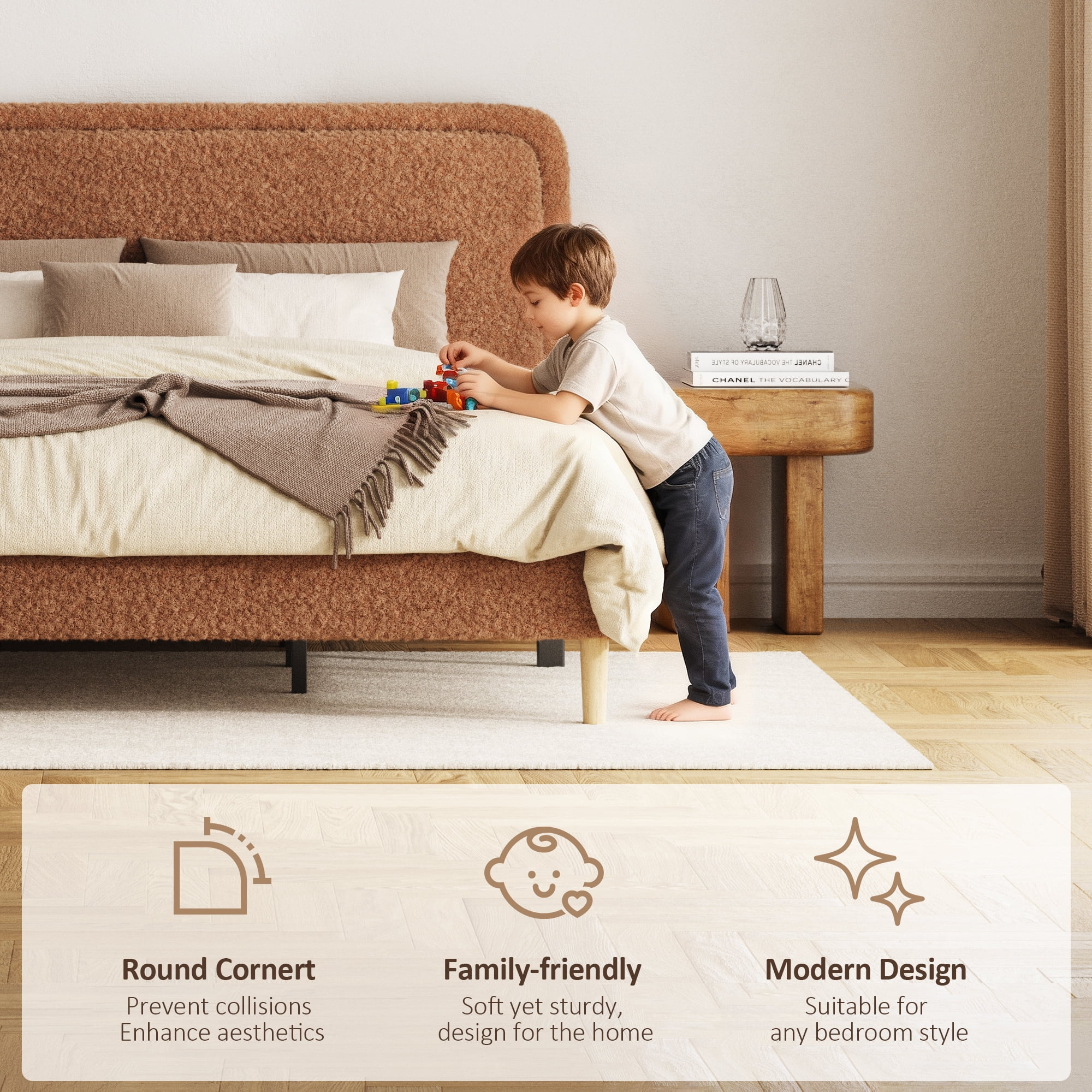 Leumius Queen Bed Frame,Upholstered Platform Bed Frame with Height-Adjustable Headboard,Sturdy Frame,Quiet Design,Easy to Assemble,Brown