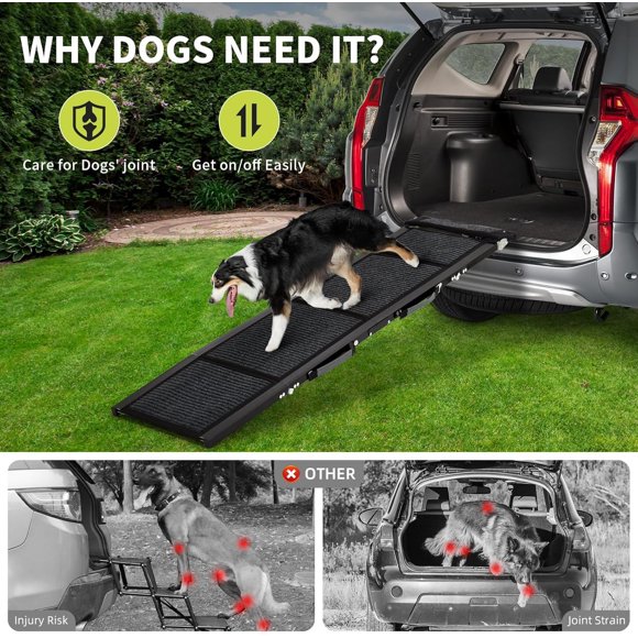 EDTara Heavy Duty Folding Dog Ramp, 63" Non-Slip Quad-Fold Portable Pet Ramp for Cars, SUVs, Trucks, Large Dogs & Seniors
